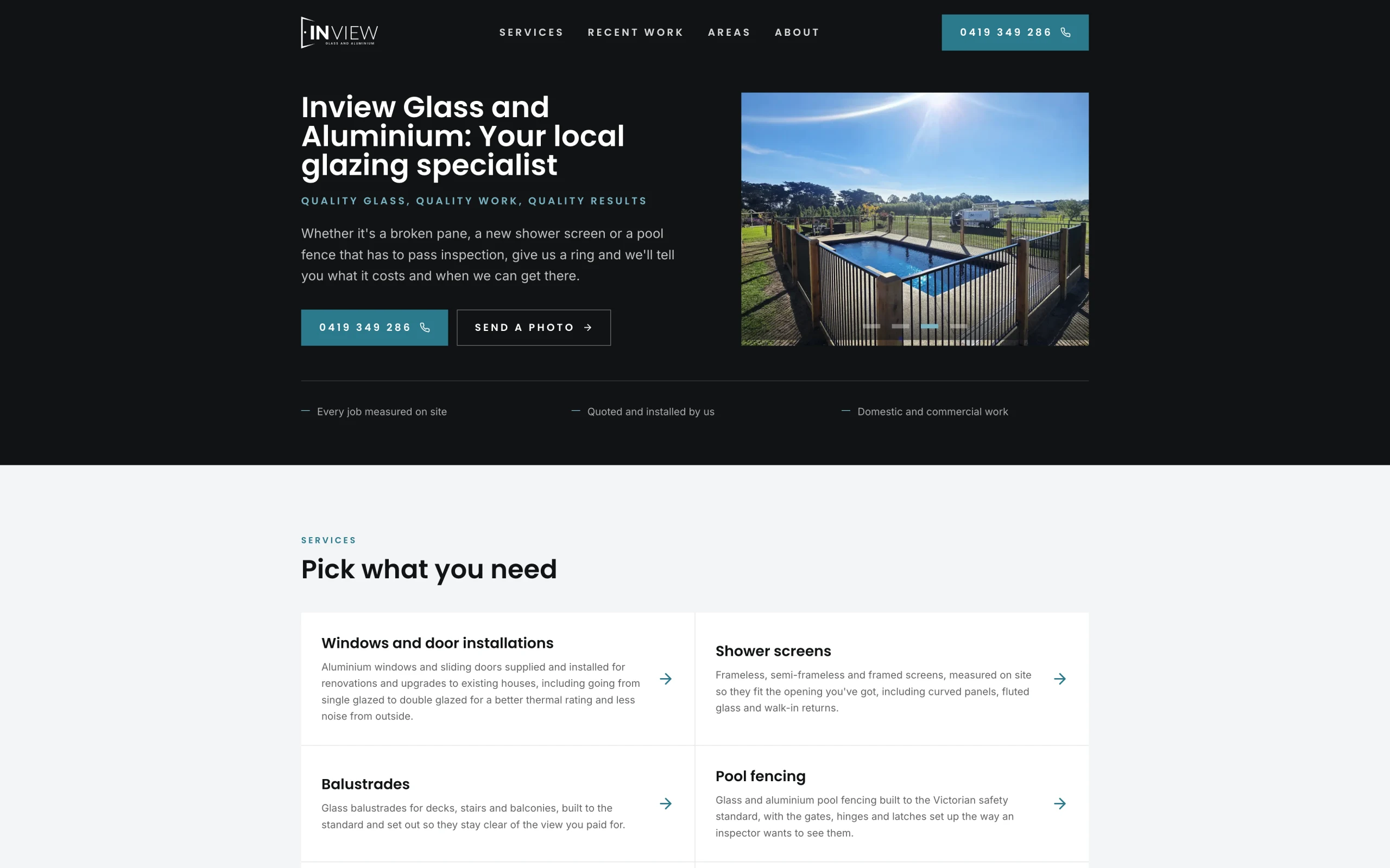 Inview Glass and Aluminium website screenshot